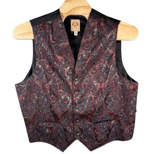 Wah Maker Frontier Vest Mens XXL Red Blue Paisley Brocade Tapestry Western USA